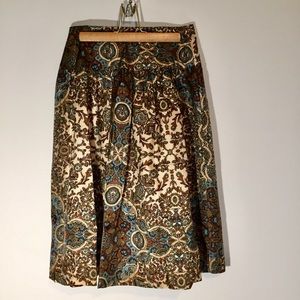 Boho Print Pleated Knee Length 100% Silk Skirt